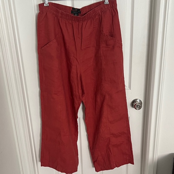 Tahari Pants - Tahari Rust Relaxed Elastic-Waist Linen Pants